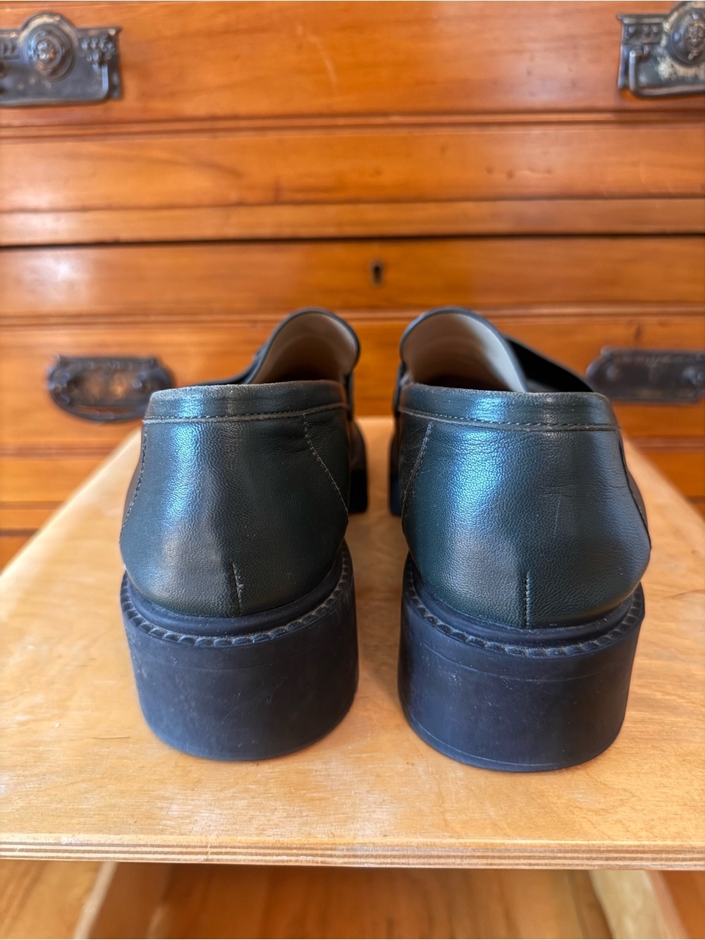 Coach Leather Penny Platform Loafers in Dark Green - - Picture 2 of 5